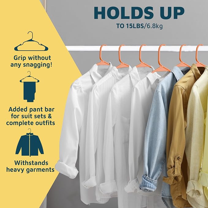 Lifemaster Plastic Clothes Hangers – Heavy Duty Hanger Set, for Organizing Clothes, Dresses, and Coat, Holds Up to 5 lbs, Space-Saving Hangers with Non-Slip Shoulder Grooves, Pack of 10, Orange - Image 11