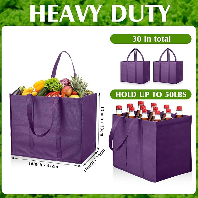 Hillban 30 Pack Large Reusable Shopping Bags Bulk | Heavy Duty Foldable Grocery Bags 16 x 13 x 10 Inch, Washable Portable Storage Totes with Reinforced Handles - Image 4