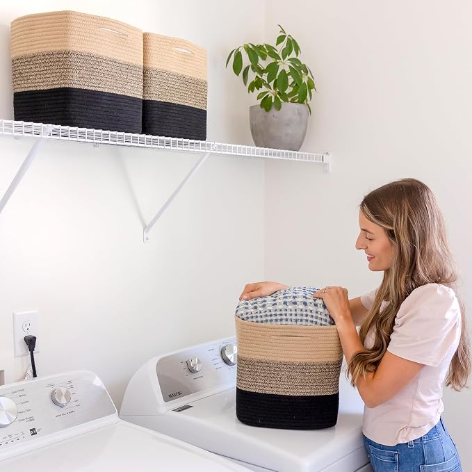 NaturalCozy Storage Cubes 11 Inch Cotton Rope Woven Baskets for Organizing, 3-Pack | Cube Storage Bin | Square Storage Baskets for Shelves Organizer, Classroom, Kids Toy Bins, Closet, Baby Nursery - Image 7