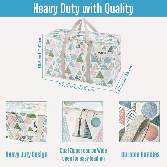 VENO 6 Pack Heavy Duty Moving Bags, Extra Large Storage Bags with Reinforced Handles & Strong Zippers, Foldable & Reusable Moving Box Alternative for Clothes & Dorm Storage - Image 3