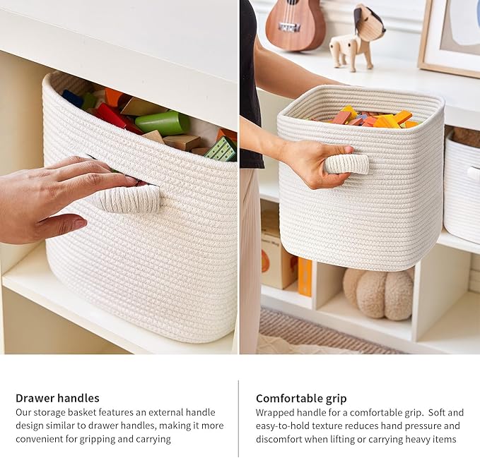RUNKA Storage Cube Baskets - 3 Pack - 11 inch Square Baskets for Closet, Woven Bins - Ideal for Toy Storage | White - Image 7