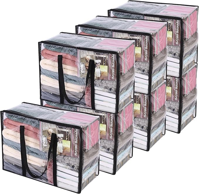 7 Pack Clear Clothes Storage Bags with Zipper 40L | Plastic Storage Bag, Foldable Closet Organizer, For Comforter Blanket Bedding Duvet Toys, Moving Bags by Vieshful