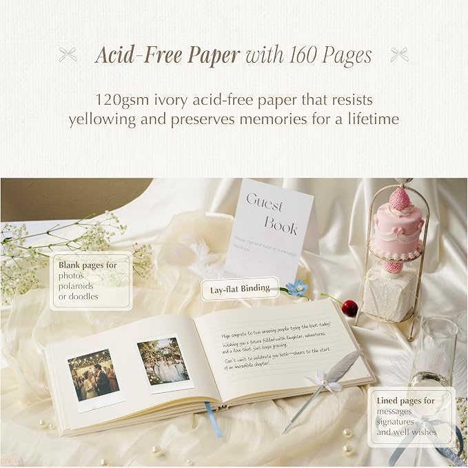 Embroidered Wedding Guest Book, Cotton Cover, Acid-Free Paper, 160 Pages, 9" L × 7" W, Sign in Book for Wedding Reception, Baby Shower&Events, with Envelopes, Table Card&Cotton Pouch (Pink) - Image 4