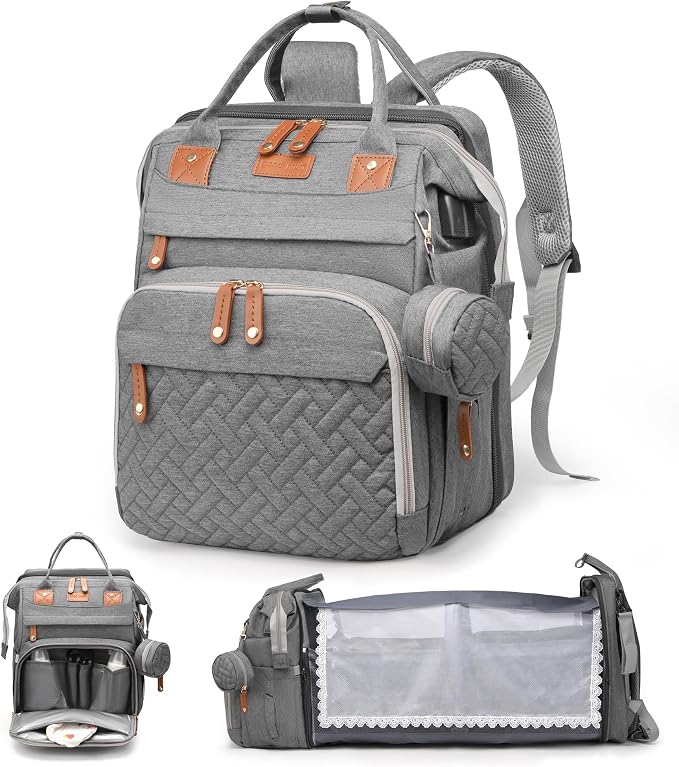 Diaper Bag Backpack with Changing Station, Waterproof for Travel, Gray by CESAILT