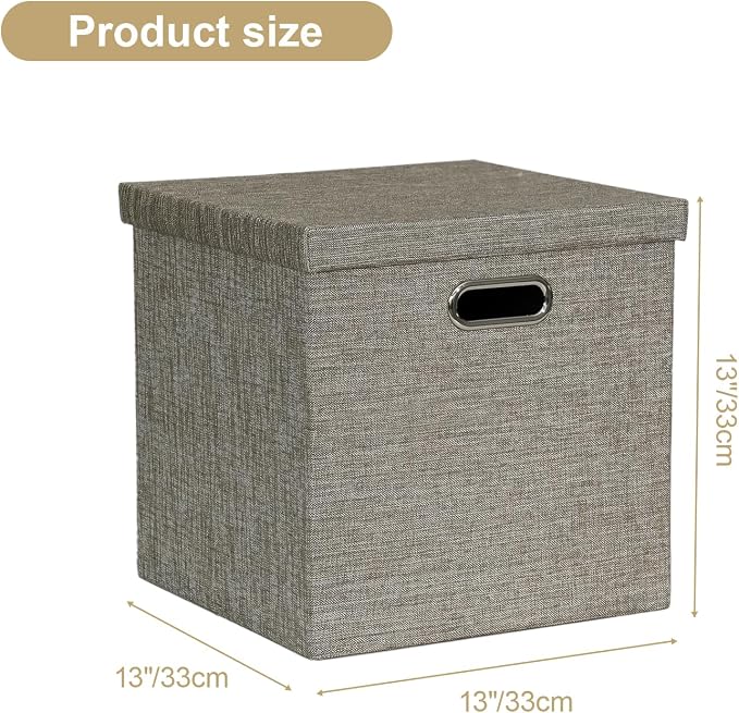 Posprica Storage Bins with Lids,13×13×13 Foldable Storage Cube Baskets Boxes Fabric Drawers for Closet Shelf Cabinet Bookcase,Set of 4,Coffee - Image 2