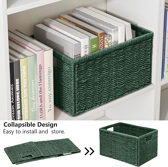 2 Packs Large Wicker Storage Basket, Closet Storage Baskets Bins for Shelves, Decorative Collapsible Baskets for Organizing Clothes Toy Nursery Bathroom Organizers and Storage, Green - Image 3