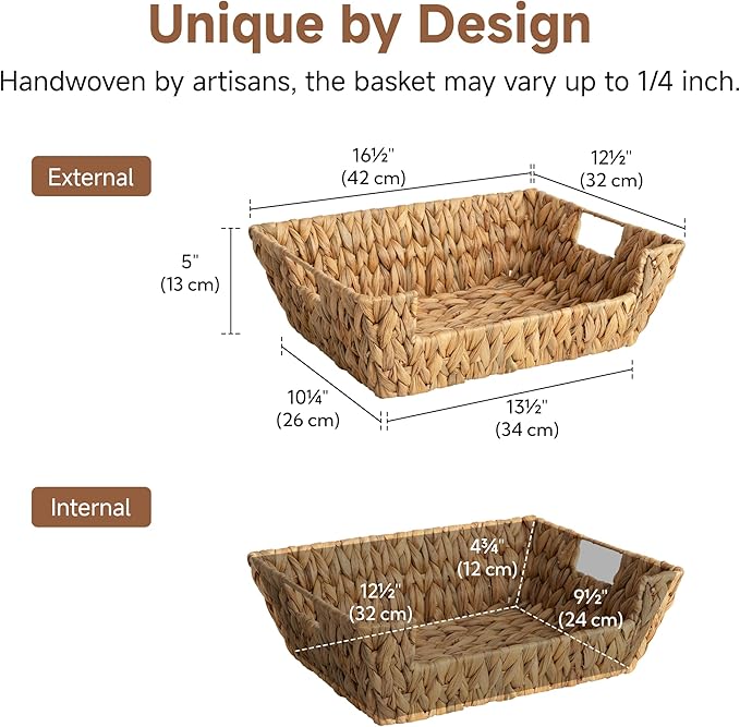StorageWorks Pantry Baskets for Organizing, Woven Baskets, Water Hyacinth | Pantry Baskets for Patato and Onion Storage, Stackable Wicker Basket Organizer for Shelf, Woven Basket for Storage, 2-Pack - Image 2
