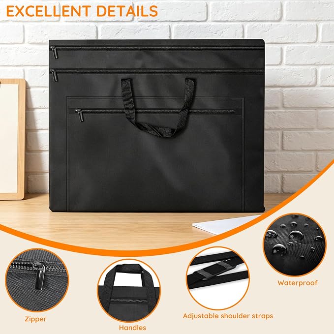 ZKOO Light Weight Art Portfolio Bag, 36 x 48 Extra Large Art Portfolio Case with Detachable Shoulder Strap, Carrying Storage Case for Artwork, Canvas, Poster, Sketching, and Drawing (Black) - Image 3