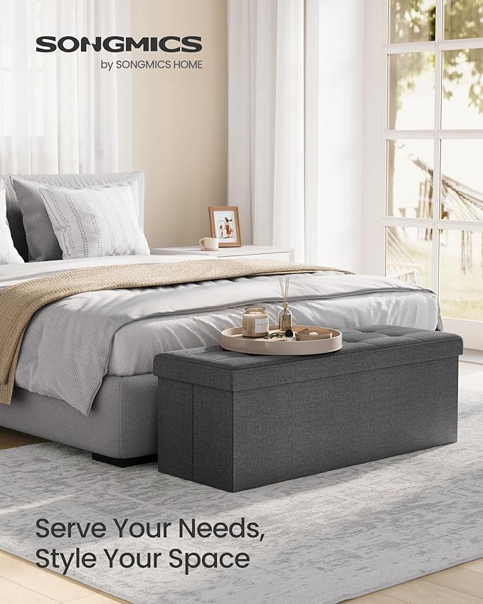 SONGMICS MAZIE Collection - 43 Inches Folding Storage Ottoman Bench, Ottoman Foot Rest, End of Bed Bench, Storage Chest, Load 660 lb, for Living Room, Bedroom, Entryway, Dark Gray ULSF77K - Image 3