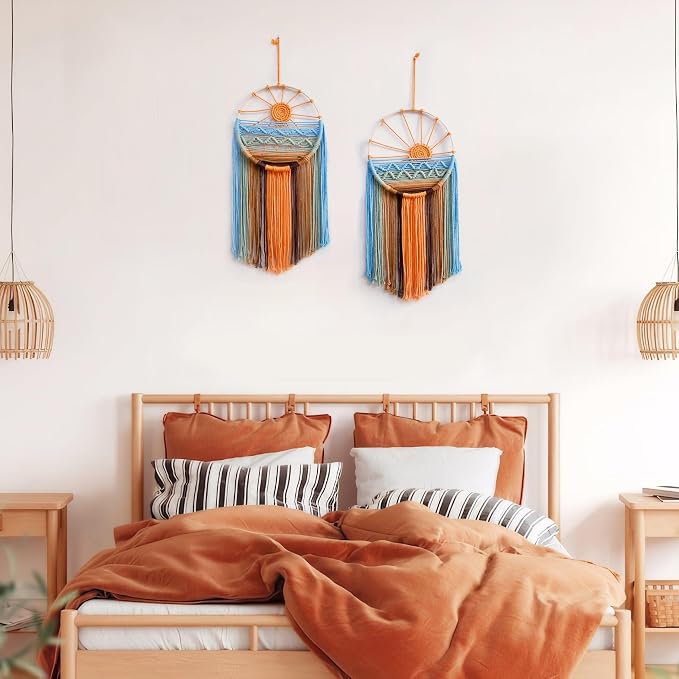 Artilady Macrame Hanging Tapestry Sun Wall Decor Set 2, Boho Dream Catcher | Large Tapestry, Handmade Woven, Farmhouse Rustic, Colorful Sun Wall Art Set, Bedroom Living Room Entryway Home Decor - Image 2