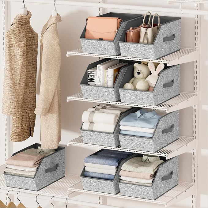 Large Closet Storage Cubes - Closet Storage Bins with Dual Handles for Clothes, Towels, Toys, Shelf Organizer Bins for Bedroom, Nursery, Shelves, Small Spaces, Ant Light Gray, 4 Pack - Image 4