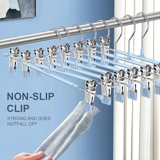 POZEAN Pants Hangers with Clips for Women 30 Pack, 12Inch Adjustable Heavy Duty Skirt Hangers, Space Saving Non-Slip Shorts Jeans Trousers Clothes Hangers, Blue - Image 2