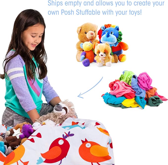 Posh Stuffable Kids Stuffed Animal Storage Bean Bag Chair Cover - Childrens Toy Organizer, Large 38" - Canvas Birds on White - Image 3