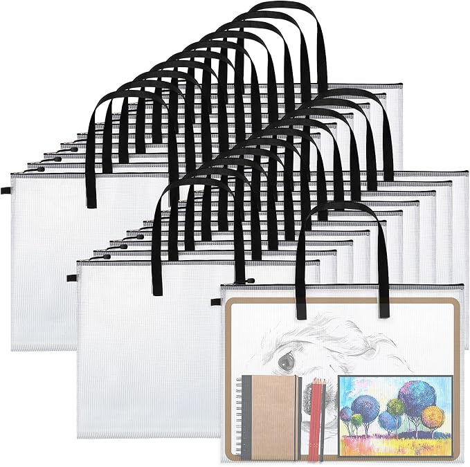 Frienda 20 Pieces Art Portfolios Bags Waterproof Portfolios Posters Storage Supply Bags with Zipper and Handle for Art Artworks, Bulletin Boards, Charts and Teaching (19 x 25 Inches) by Frienda