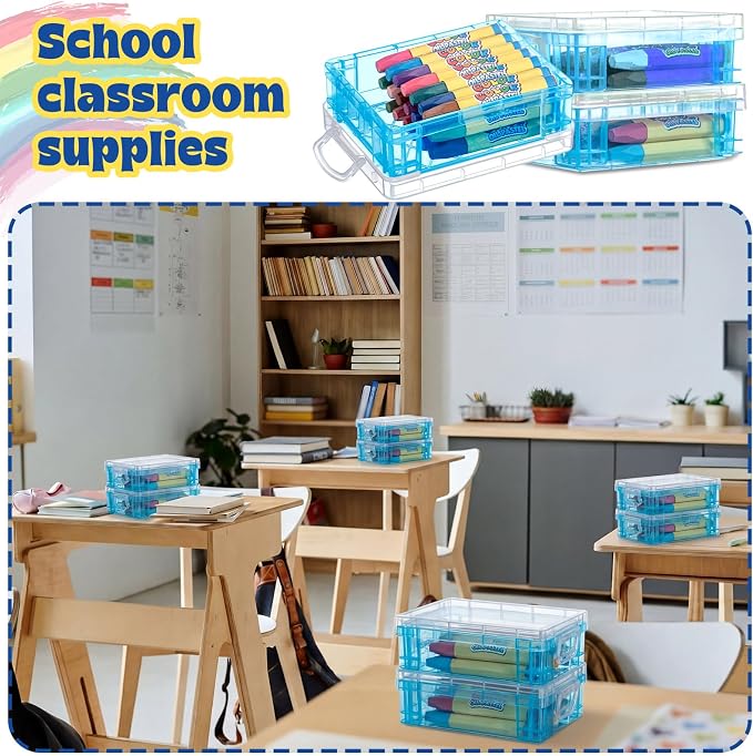 Suzile 40 Pcs Plastic Crayon Boxes Holds 24 Crayon with Snap Lid Storage Container Clear Stackable Case for School Office Classroom Supplies Pen Pencil Craft(Blue) - Image 5
