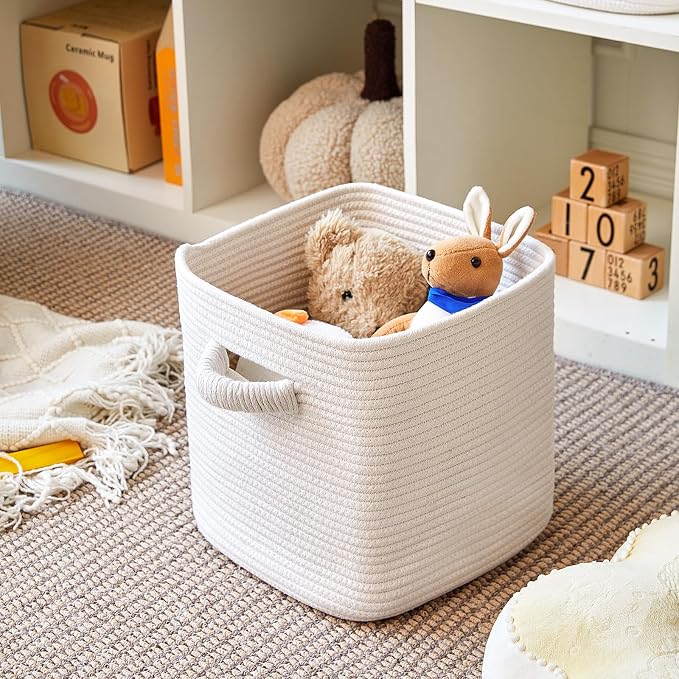 RUNKA Storage Cube Baskets - 3 Pack - 11 inch Square Baskets for Closet, Woven Bins - Ideal for Toy Storage | White - Image 4