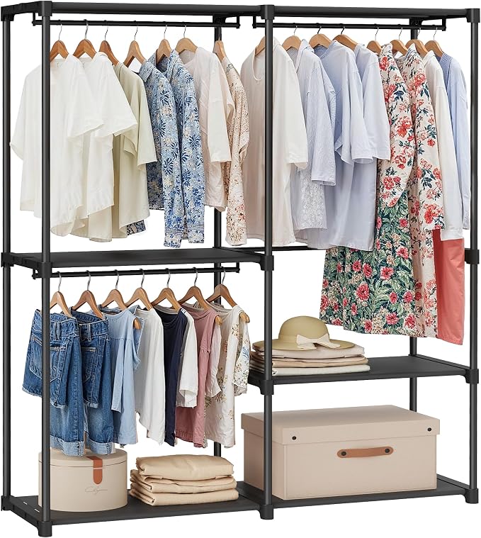 SONGMICS Portable Closet, Freestanding Closet Organizer, Clothes Rack with Shelves, Hanging Rods, Storage Organizer, for Cloakroom, Bedroom, 54.3 x 16.9 x 71.7 Inches, Black URYG025B02 by Unknown