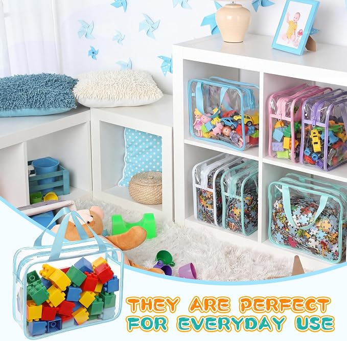 Shinylin 12 Packs Large Toy Storage Bags with Labels Clear PVC Toy Organizer with Zipper Colorful Classroom Storage Reusable Waterproof Organizer for Playroom School Blocks Game (Pastel Color) - Image 5