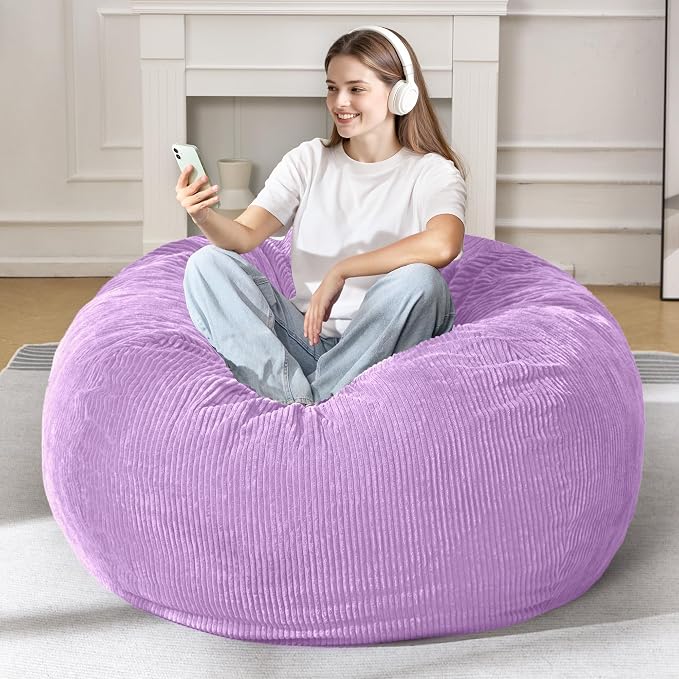 4FT Bean Bag Chair for Adults,Large Teardrop Beanbag with Filler | Beanbag Chair with Memory Foam Filled,Bean Bags with Handy Handle&Machine Washable Cover for Living Room,Bedroom-Purple - Image 3