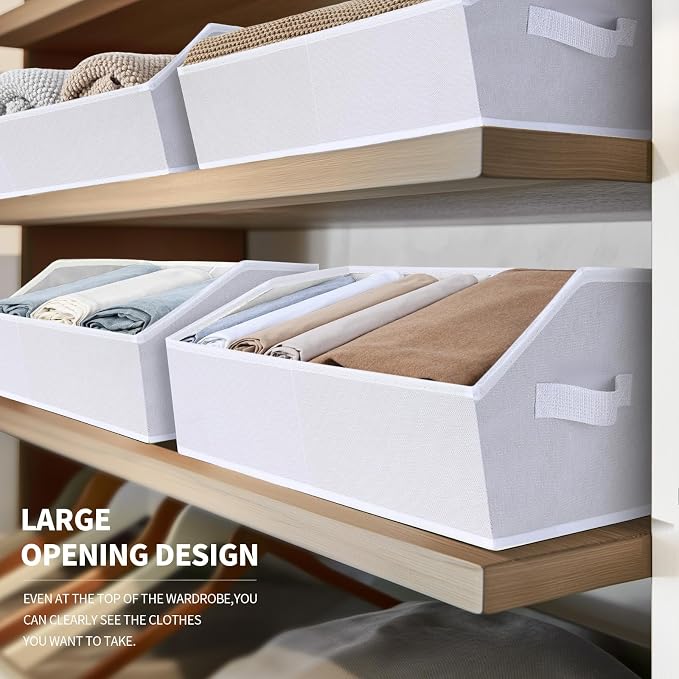 Closet Baskets for Shelves Trapezoid - Decorative Storage Baskets with Handle, Closet Bins for Organization, Shelf Storage Bins for Clothes, Books, Home, Office, 3 pack, White - Image 3