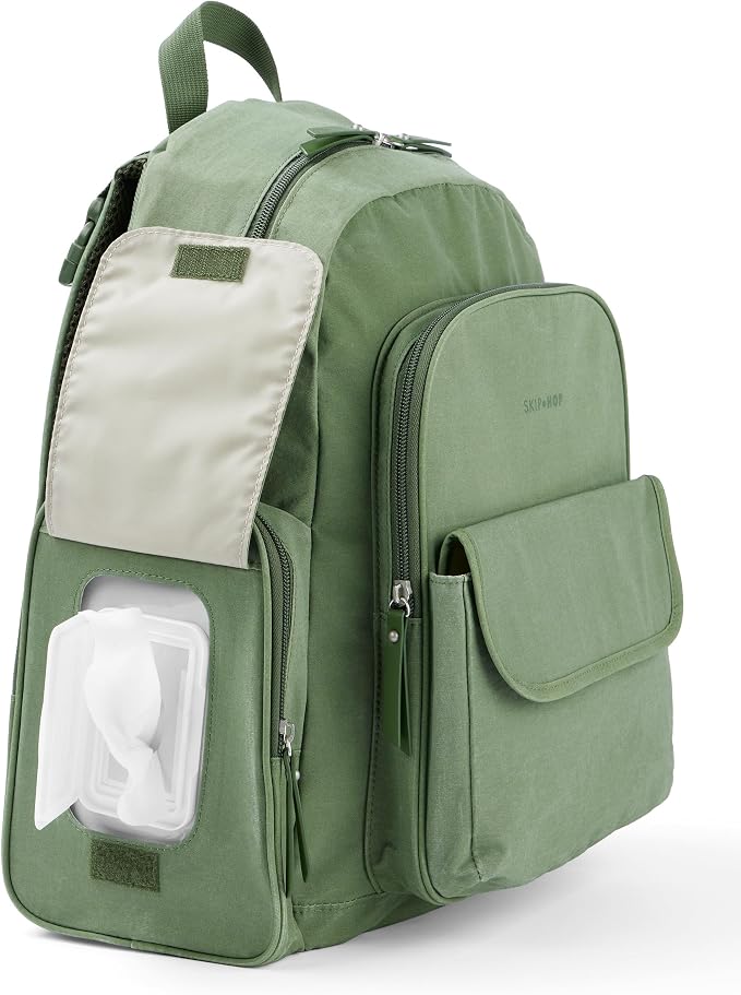 Skip Hop Diaper Bag Backpack with Portable Changing Pad, 9 Total Pockets, Easy-Access Wipes Pocket, Zippered Side Pocket, Luggage Sleeve & Stroller Straps, Fits a 15” Laptop, Luna, Sage - Image 5