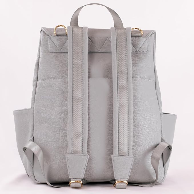 Premium Vegan Leather Diaper Bag Backpack – Large Designer Baby Bag, Stylish Diaper Backpack with Stroller & Crossbody Straps & Multiple Compartments (Ash Grey) - Image 7