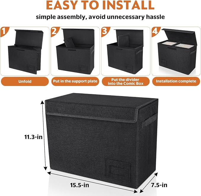 YSCare 4-Pack Comic Book Storage, Collapsible Comic Book Case with Dividers and Carrying Handles, Comics Short Box Holds 150 Comics, 15.5" X 7.5" X 11.3" Heavy-Duty Stackable Case - Image 2