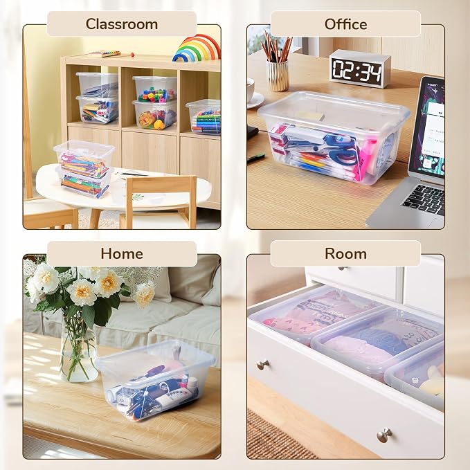 GAMENOTE 6 Quart Storage Bins with Lids, Plastic Latching Box for Classroom & Kids Toy Storage,Stackable Shoe Box Size Containers for STEM Morning Tubs, Crafts & Building Blocks (12, Clear) | Stackable 6-quart bins with lids organize classroom supplies... - Image 5