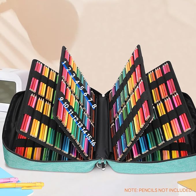 JAKAGO 480 Slots Colored Pencil Case Extra Large Capacity Pen Holder for Artist Painter Zipper Organizer Bag for Marker Highlighter Storage Case for Office Sketch Travel Supplies (Green) - Image 3