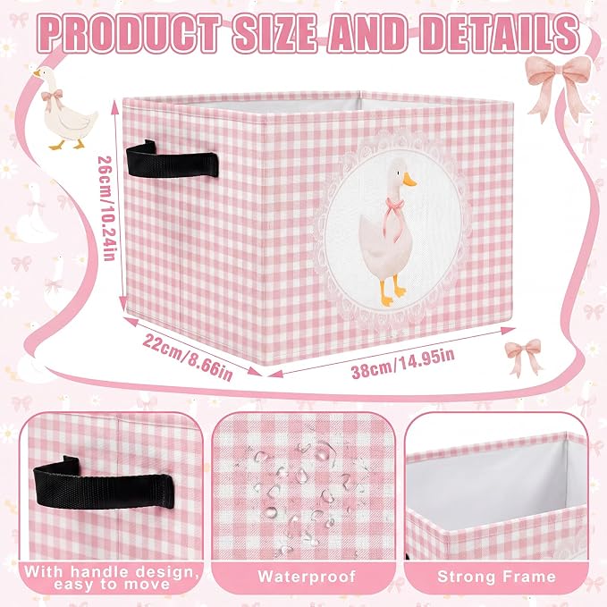 CHENGU 6 Pack Pink Silly Goose Storage Bin Cute Collapsible Storage Basket for Girl Large Foldable Laundry Box with Handle Decorative Clothing Basket for Girl Nursery Bedroom Home Baby Shower Birthday - Image 2