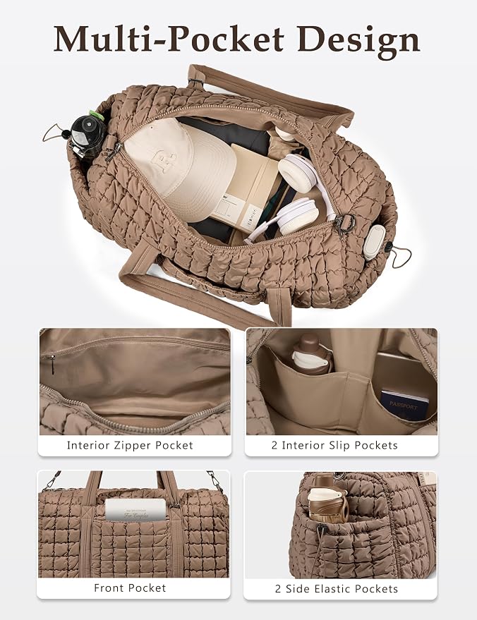 Quilted Travel Duffle Bag Puffer Weekender Bag Overnight Bag Duffel Gym Bag | Medium Soft Puffy Carry-On for Women, Large Lightweight Personal Item Travel Bag for Trips Business Sport Airplane Hospital - Image 4