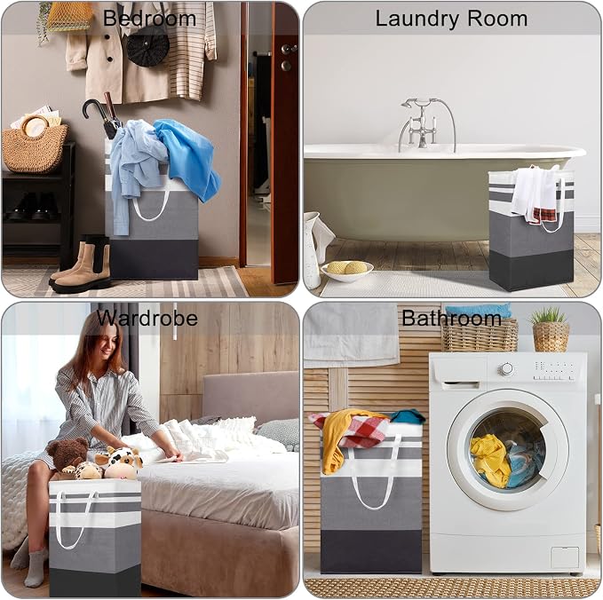8 Pcs 75 L Large Laundry Basket Organizer bulk Collapsible Tall Waterproof Laundry Hamper Bag with Easy Carry Handles Freestanding Clothes Hamper Storage Basket for Toys Clothes Room, Gradient Grey - Image 6