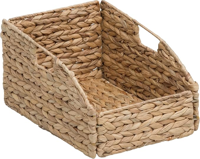 Trapezoid Woven Hyacinth Wicker Pantry Storage Baskets, Set of 2 | 13.25"x9"x7/3.5", Natural, Iron Wire Frame - Image 4