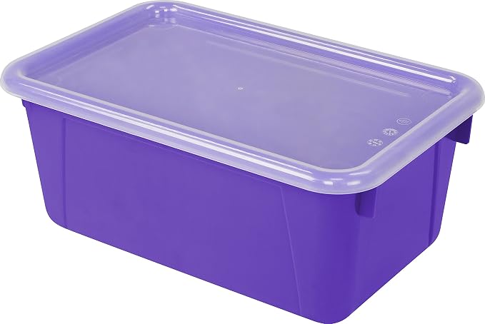 Storex Small Cubby Bins – Plastic Storage Containers for Classroom with Non-Snap Lid, 12.2 x 7.8 x 5.1 inches, Purple, 5-Pack (62411A05C) - Image 2