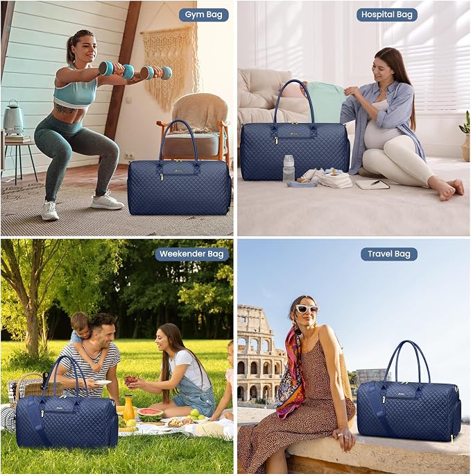 Women Weekender Travel Duffle Bag: Travel Duffel Overnight Bags with Shoe Compartment Large Carry on Tote with Toiletry Bag Weekend Traveling Yoga Gym Hospital Bag for Women with Wet Pocket Blue - Image 6