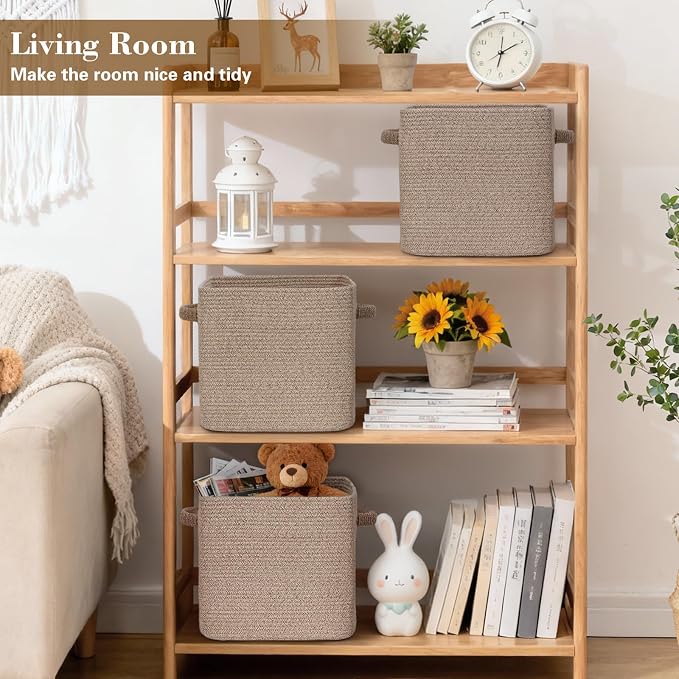 15×13 Inch Storage Cubes, 3 Pack Cube Storage Bins for Organizing, Cotton Rope Woven Baskets for Shelves, Bathroom, Kids Room, Closets, Baby Nursery - Image 2