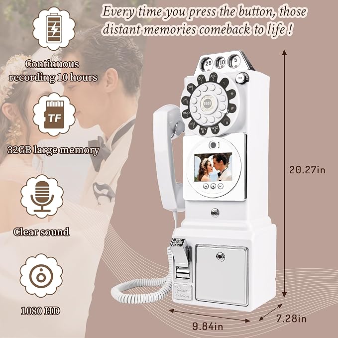 Video Audio Guest Book, Wedding Phone Customized Video Messages, Record Preserve Your Special Occasions, Ideal for a Variety of Memorable Party Occasions (Wall Phone,White) - Image 2