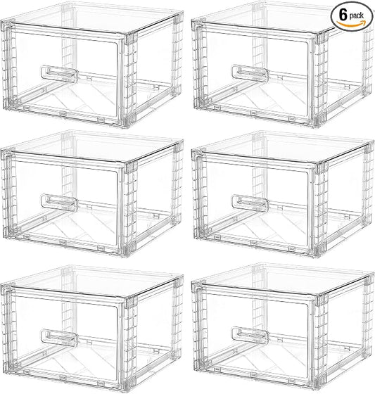 Vtopmart 6 Pack Clear Stackable Storage Bins 15QT | Easily Assemble Bathroom Organizers,Plastic Storage Bins for Kitchen Pantry,Under Sink Organization(Medium) by Vtopmart