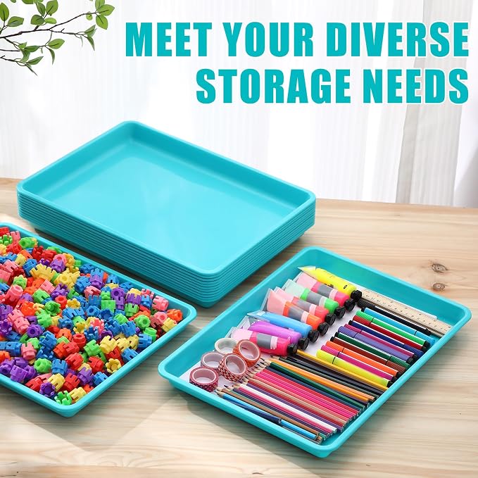 Maitys 15 Pack Plastic Art Trays 12 x 16 Inch Activity Crafts Trays Sensory Tray DIY Projects, Painting, Beads, Jewelry Office Home Organizer Arts and Crafts Supplies(Mint Green) - Image 7
