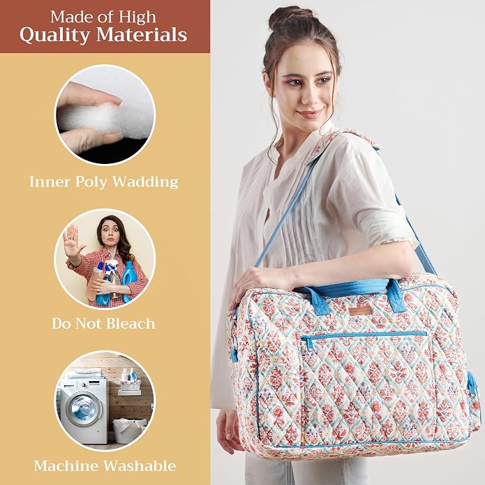 Maison d' Hermine Weekender Bags for Women Cotton Quilted Duffel Overnight Luggage Weekend Bag for Men Gym Gifts Travel | Overnight Luggage Weekend Bag for Men Gym Sports Gifts Duffle bag Business Travellers Trip Spring Summer - Image 2