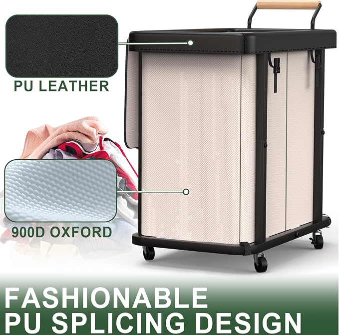 190L (50 Gal) Extra Large Fashion Laundry Hamper 2 Section with Lid, Rolling Laundry Basket Hamper with Handle, Laundry Organizer Storage Cart with Sturdy Metal Frame for Laundry Room, Hotel,White - Image 4