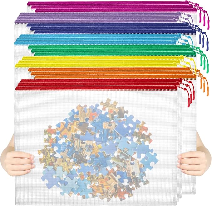 YOPCDJ 24pcs Mesh Zipper Pouch File Bags Puzzle Storage Bags, A3 17x12 Inches Large Reusable Zipper Pouches for Organizing Classroom Board Game Organization (Pack of 15) by YOPCDJ