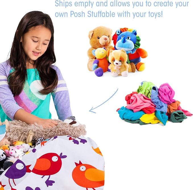 Posh Creations Stuffable Kids Stuffed Animal Storage Bean Bag Chair Cover - Childrens Toy Organizer Medium 27" - Canvas Birds on White - Image 3