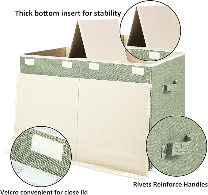 Large Toy Box Chest Storage with Lid, Collapsible Kids Toy Storage Box Bin | Toy Chest with Rivets Handles for Kids, Boys, Girls, Nursery, Playroom, Living Room, Bedroom, 25"x 13" x 16" (Linen Green) - Image 3