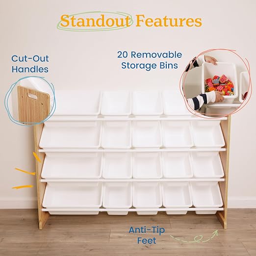 ECR4Kids 4-Tier Organizer with 16 Removable Plastic Bins, 4x4, Toy Storage, Natural/Primary | Durable plastic bins, MDF panels, steel frame, GREENGUARD Gold Certified, 72 lb capacity, anti-tip kit, playroom/classroom - Image 6