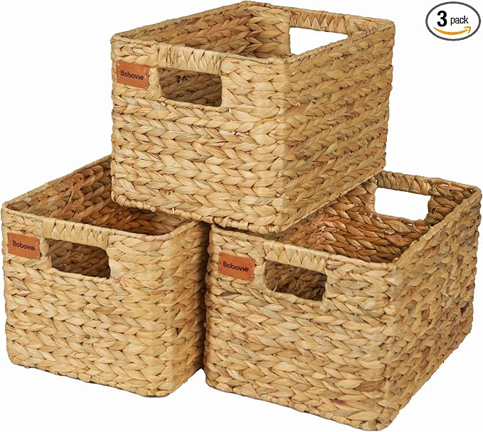 Large Wicker Storage Baskets, Set of 3, Water Hyacinth Basket Organizer, 14.2x10.2x8.7H Inches -Great Storage Solution for Shelf and Pantry Storage by Unknown
