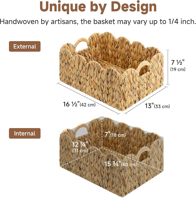 StorageWorks Wicker Baskets, Large Scalloped Baskets, Water Hyacinth | Scalloped Wicker Basket for Living Room, Decorative Scalloped Baskets for Storage, Wicker Baskets for Organizing and Decor - Image 3
