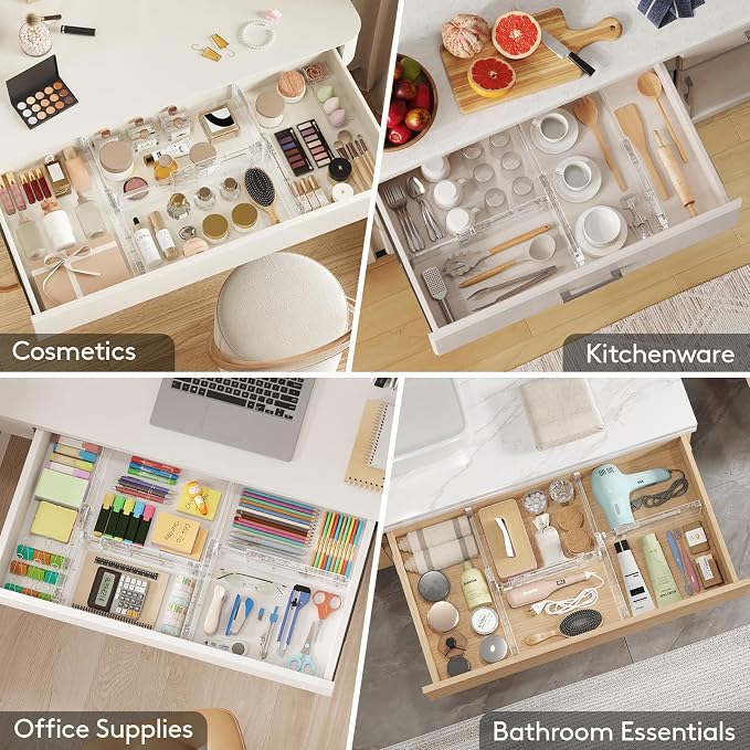 Lifewit 4" High Upgrade Drawer Divider, Adjustable Drawer Organizer Clothes | 12 Pack 11-17" Expandable Clear Plastic Drawer Separator for Dresser, Kitchen, Closet, Nursery, Office Organization & Storage - Image 7