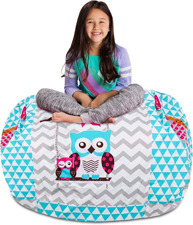 Posh Stuffable Kids Stuffed Animal Storage Bean Bag Chair Cover - Childrens Toy Organizer, X-Large-48 - Canvas Owls White and Blue by PoshCreations
