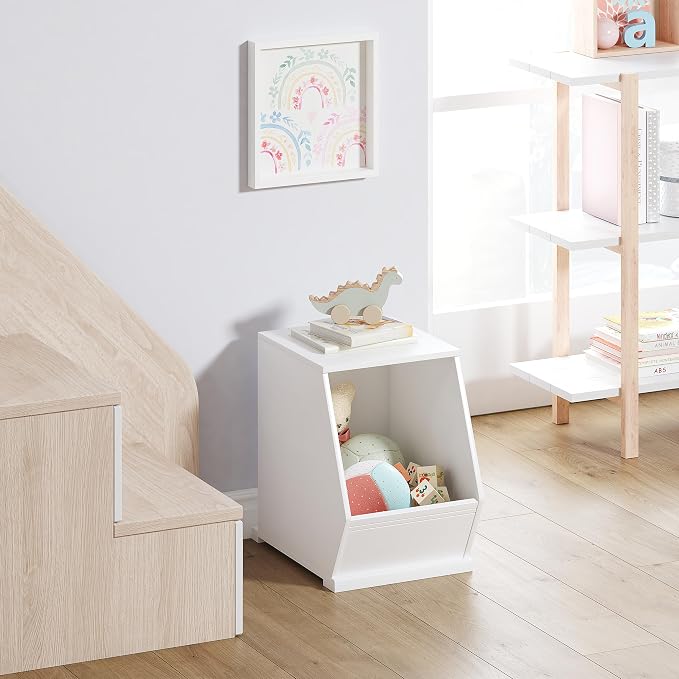 UTEX Kids Toy Storage Organizer, Stackable Bins, Cubby Toy Shelf | DIY Play Space, Slanted Front Panel, Wooden Toy Organizer, Playroom, Toy Room, Living Room, Nursery, White, 1 Cubby - Image 5